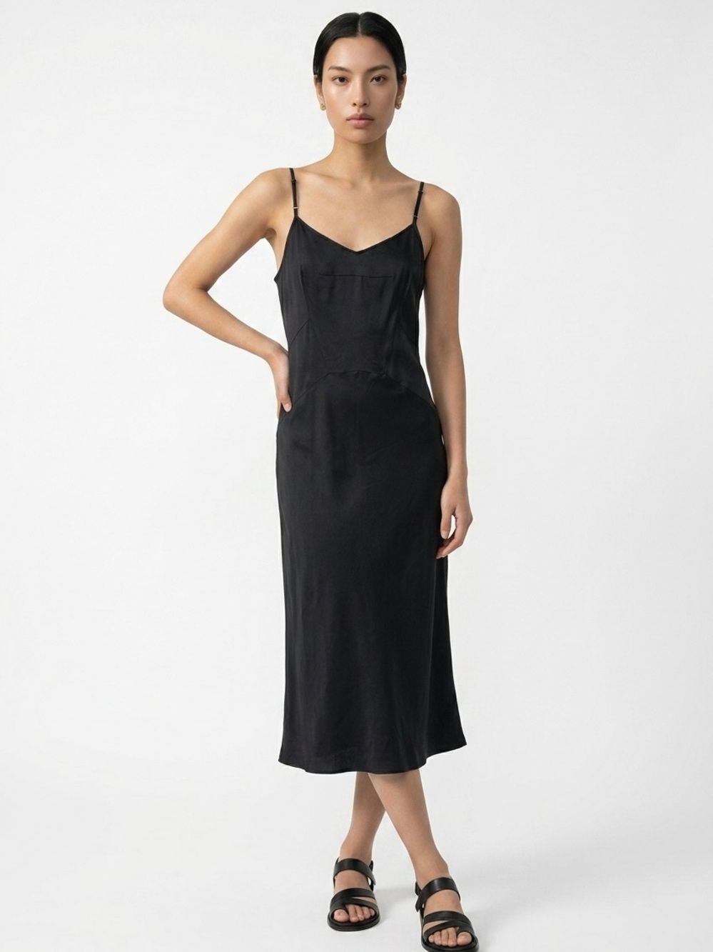 Theory | 100% Silk Black V-Neck Maxi Slip Dress Adjustable Straps Women’s Size 2